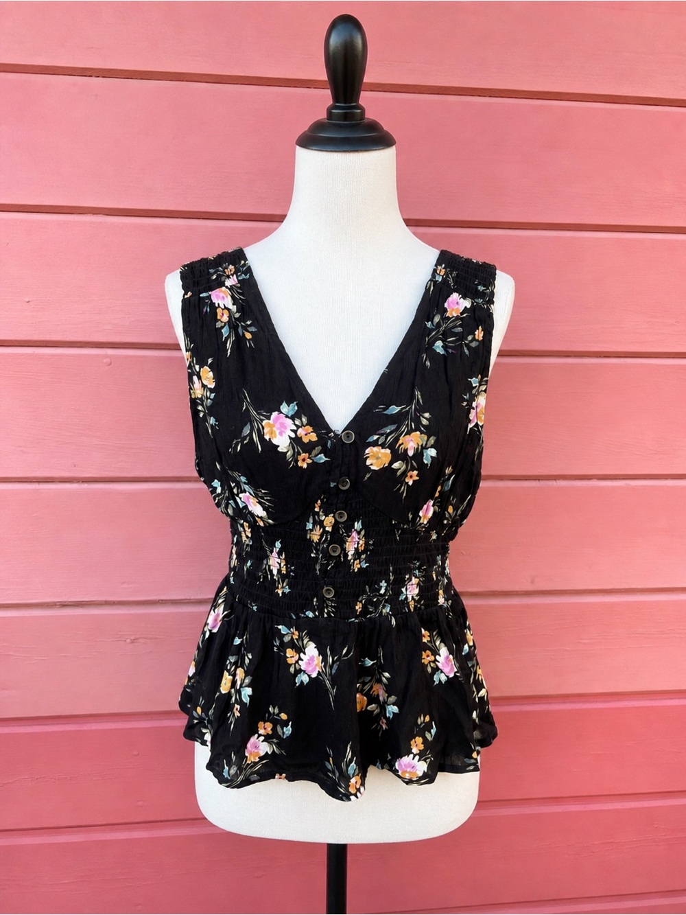 Rewind‎ Black Floral Sleeveless Tank Top